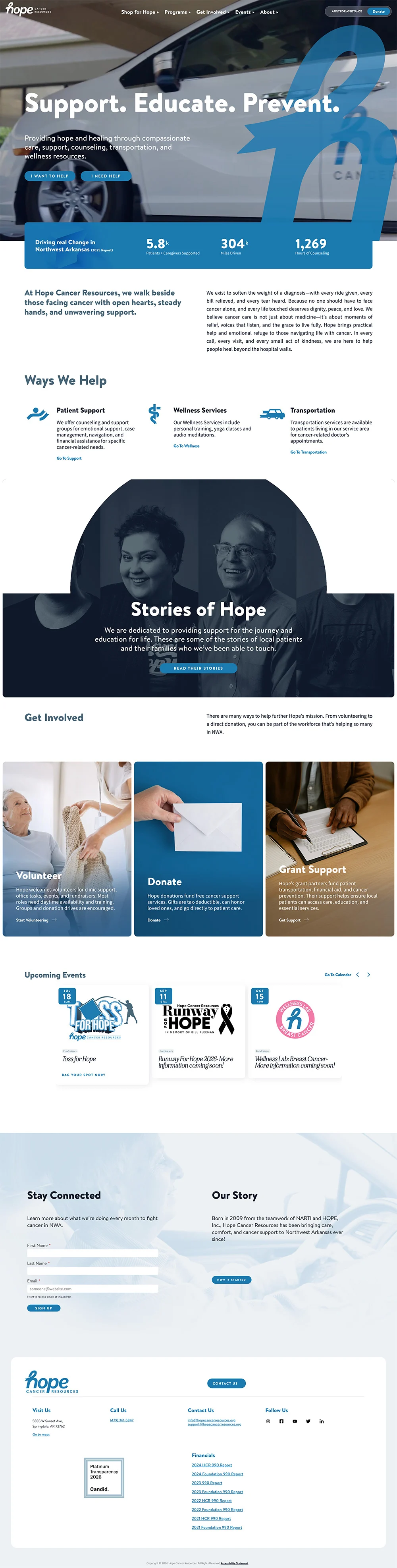 Hope Cancer Resources full website screenshot